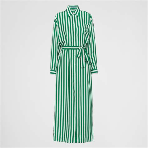 White/emerald Green Long striped silk dress 